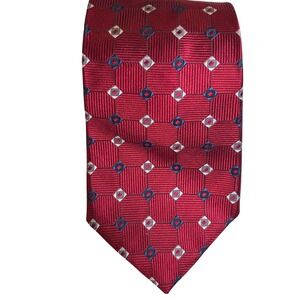 Van Heusen Men Burgundy Red‎ Geometric Silk Tie Preowned